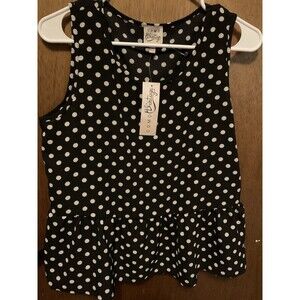 NWT Como Vintage Ruched Polka Dot Sleeveless Blouse Size Large